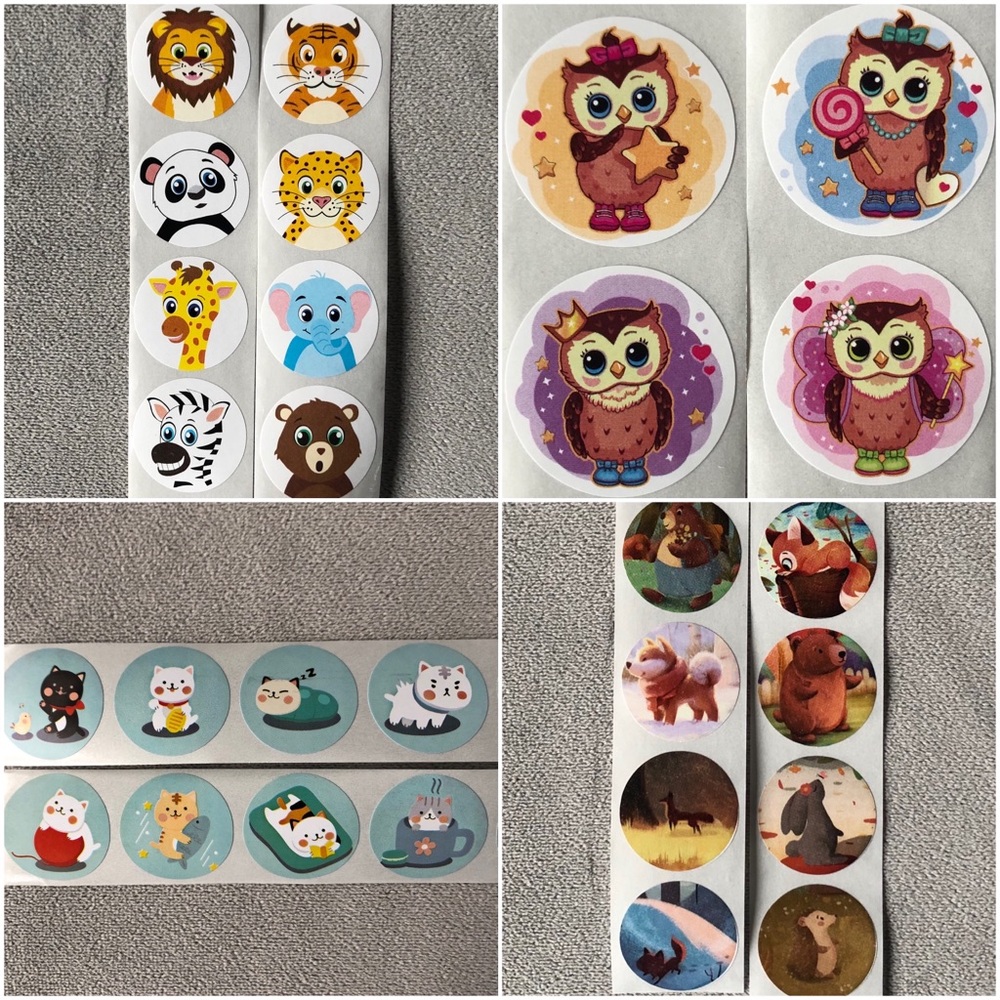 200 One Inch Stickers ~ Animal Theme ~ Kawaii Kitten, Forest Friend, Owls